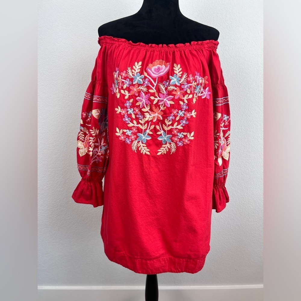 Free People Casual Off the Shoulder Embroidered Long Sleeve Mini Dress Size XS